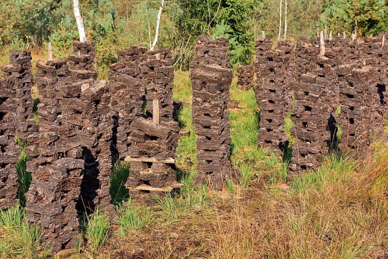 Stacks of peat sods left or drying in the traditional manner