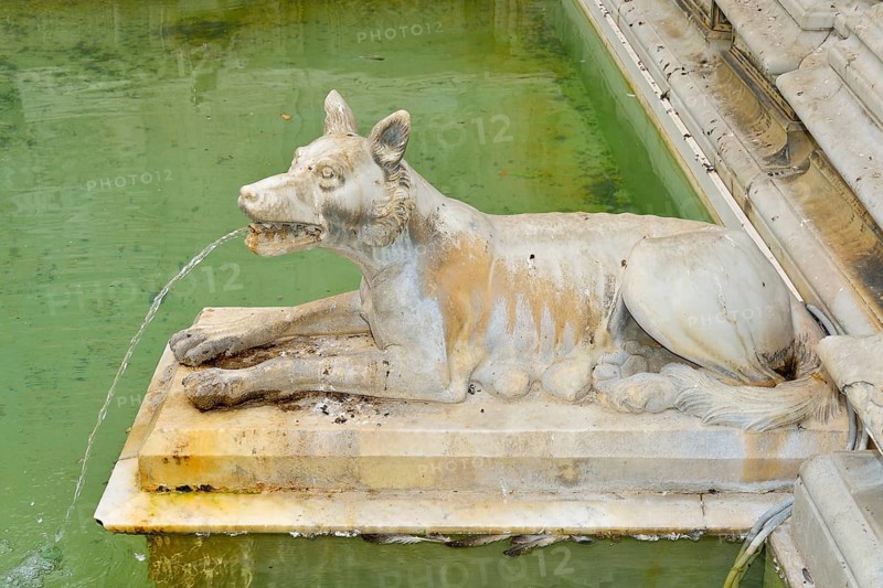 She-wolf spouting water in the Fonte Gaia fountain