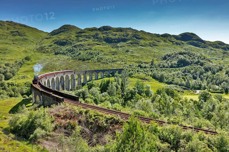 Glenfinnan viaduct from the Harry Potter films with historic train