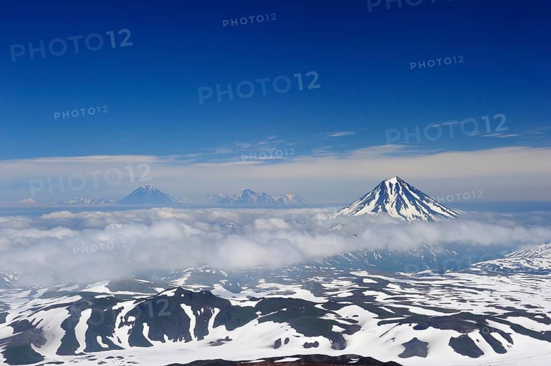 View from the Gorely volcano to the Tolmachev Dol and Opala volcanoes