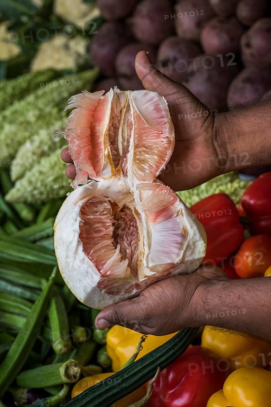 Freshly cut pomelo