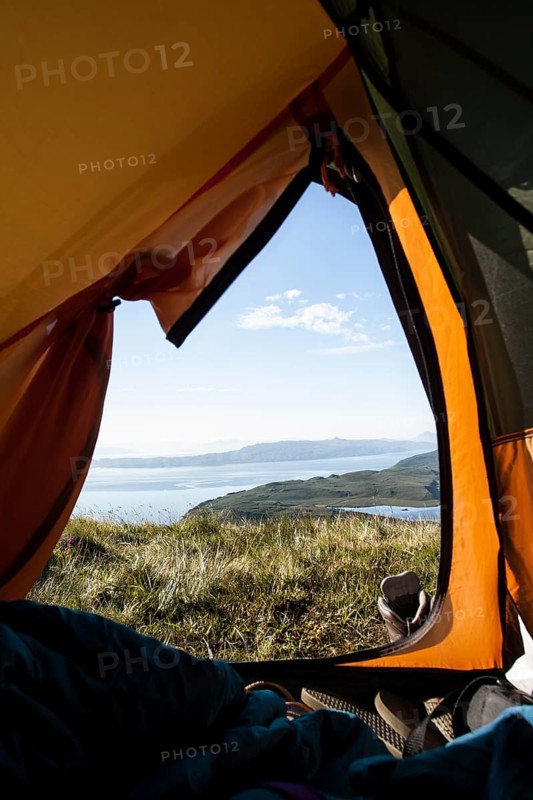 View from inside tent looking across Sound of Raasay