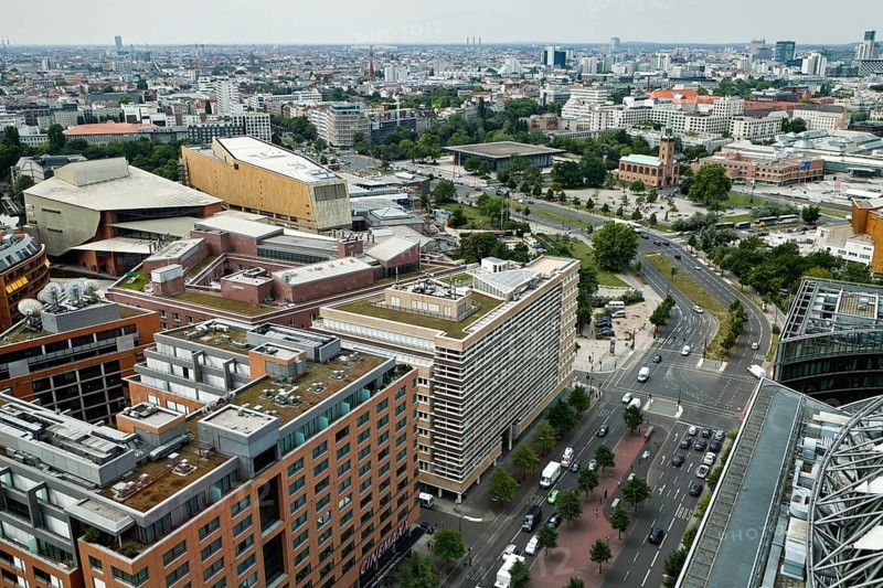 View from DB Tower towards the Potsdamer Strasse and State Library