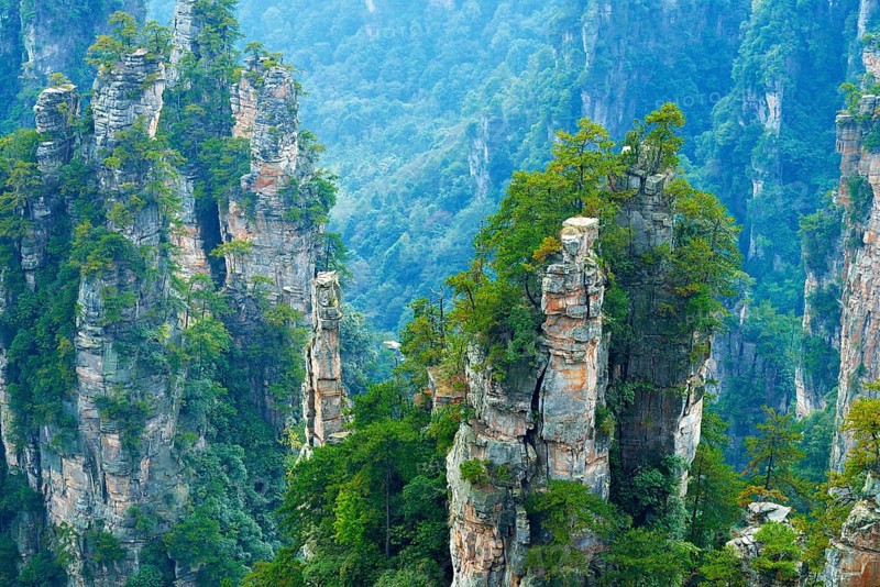 Tianzishan mountain with vertical rock columns of quartz sandstone