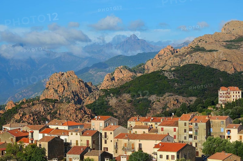 Mountains of the Alta Rocca with the city of Sartene