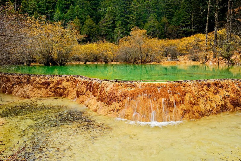 Lime terraces with lakes in autumnal environment