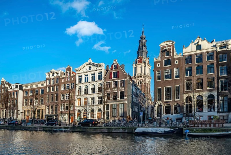 Historic houses at the Kloveniersburgwal with Zuiderkerk