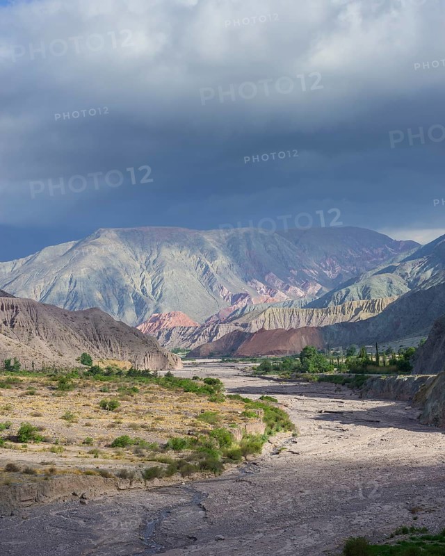 Riverbed of the Purmamarca and Cerro de los Siete Colores or Hill of Seven Colors in Purmamarca
