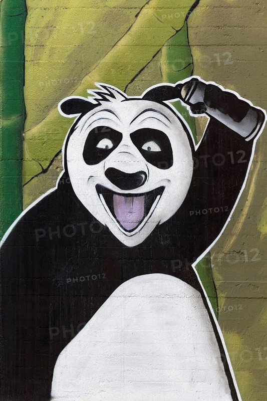 Laughing panda with spray can in hand