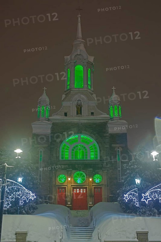 Illuminated church Paroisse Saint-Sauveur in winter