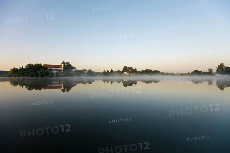 Early morning at Seeon Abbey on an island in Seeoner See Lake