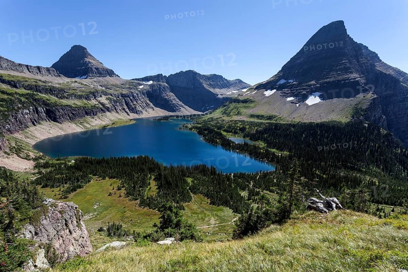Hidden Lake with Reynolds Mountains and Bearhat Mountains