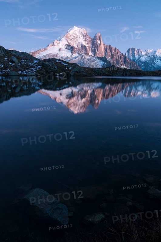 Aiguilles de Chamonix reflected in the Lac de Chesery