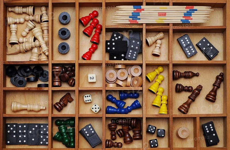 Wooden figures of board games