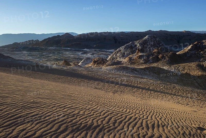 Sand dune in the Valle de la Luna or Valley of the Moon in the evening light