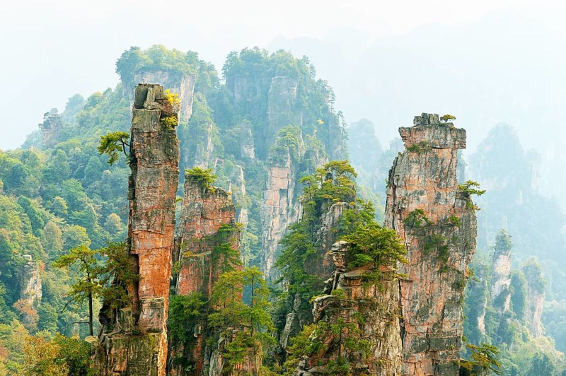 Tianzishan mountain with vertical rock columns of quartz sandstone