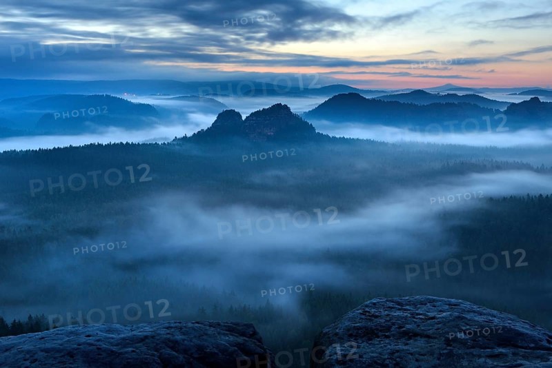 View from Kleiner Winterberg mountain to the Lorenz Stones at dawn