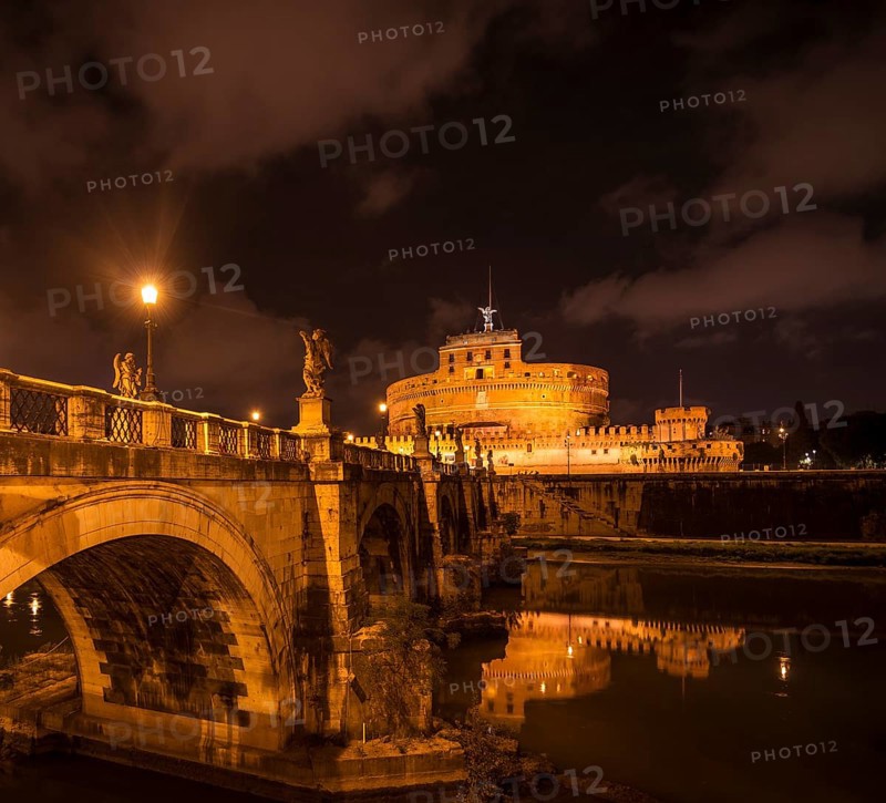 Ponte Sant'Angelo and Castel Sant'Angelo at night