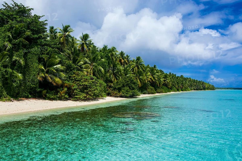 White sand beach and turquoise water in the Ant Atoll