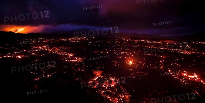Night panorama of the eruption of the Tolbachik volcano