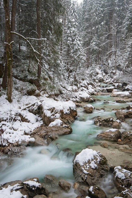Winter in the Ramsauer Ache in the Zauberwald forest