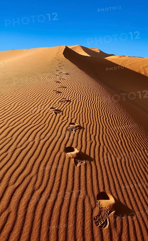 Footsteps in the Sahara sand dunes of Erg Chebbi