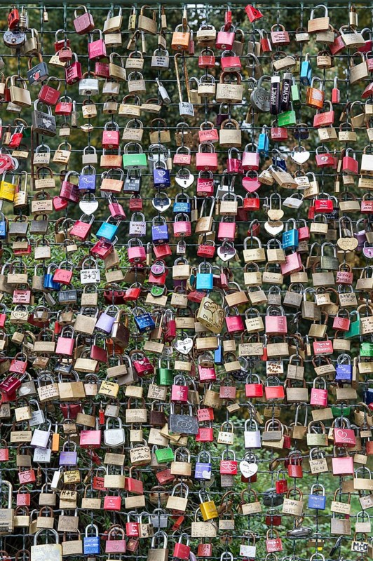 Love locks on a wire fence