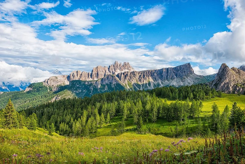 Lastoi de Formin mountain with blue sky and clouds