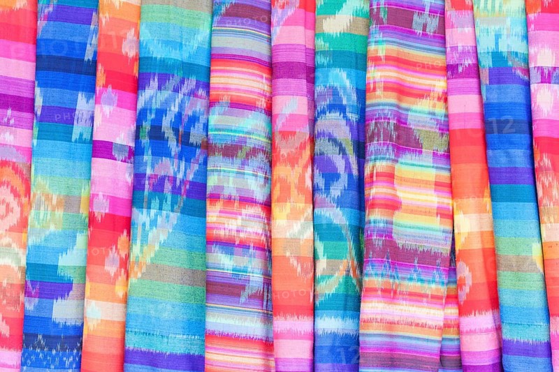 Colourful textiles on display for sale