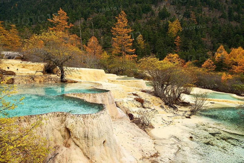 Lime terraces with lake in autumnal environment