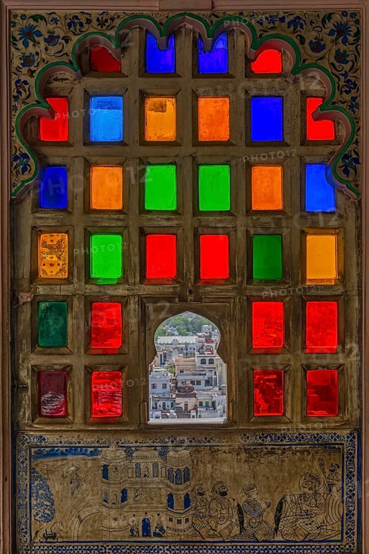 Window with colorfol glass inlay work