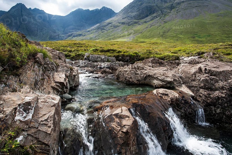 The Fairy Pools in Glen Brittle with Cuillin Hills behind