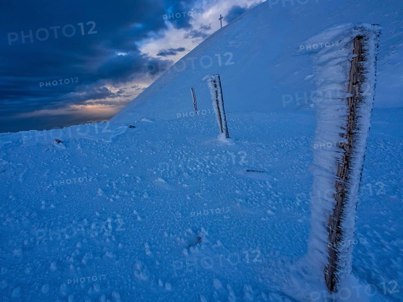 Snow landscape on the Apennines at sunrise