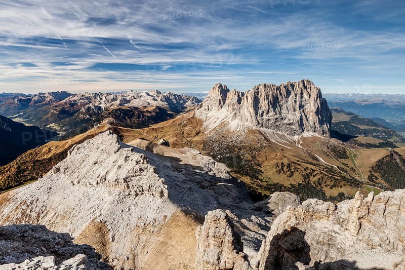 View during the ascent on the Piz Selva on the Possnecker via ferrata in the Sella group at Passo Sella
