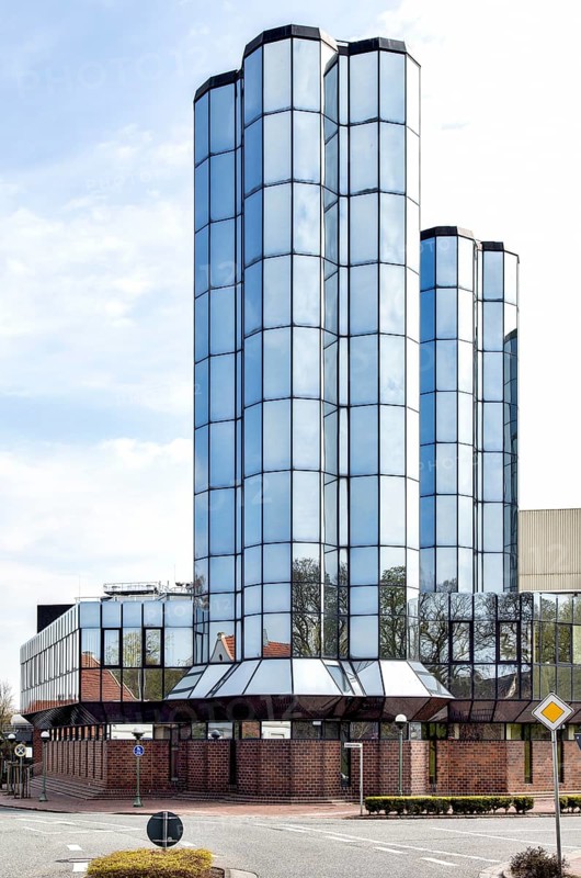 Mirrored glass towers