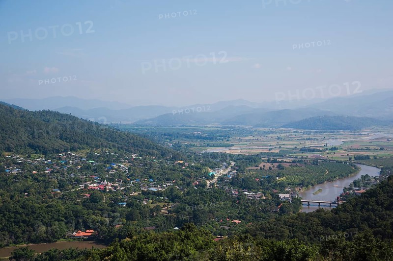 View of the small town of Thaton with the Kok River or Mae Nam Kok River