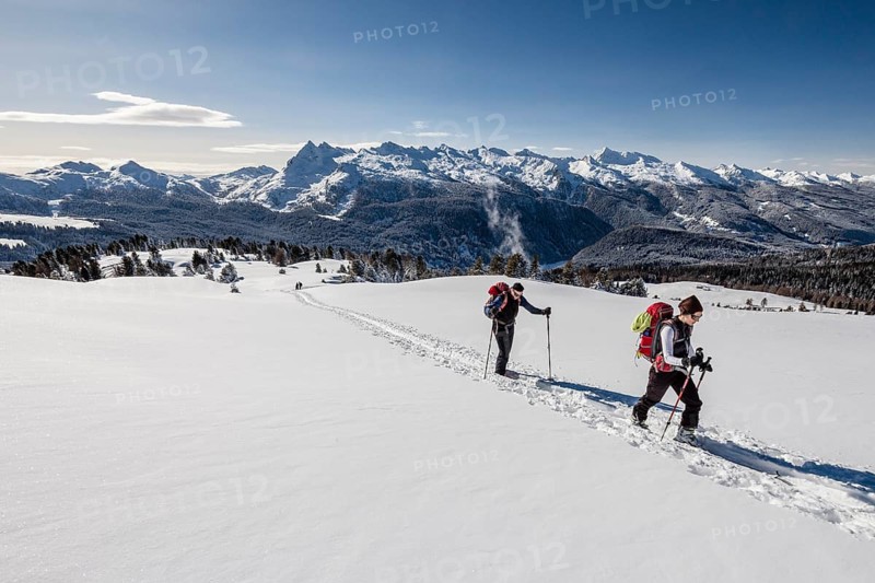 Ski touring the ascent to Cima Bocche on Passo Valles
