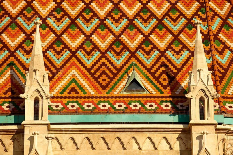 Tiled roof of Church of Our Lady or Matthias Cathedral or Matyas templom