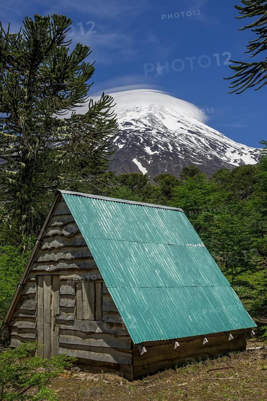 Refuge and the Lanin Volcano