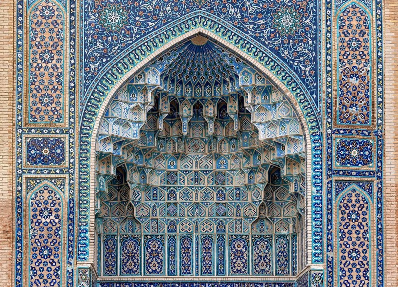 Decorative muqarnas of the iwan entrance of Gur-e-Amir