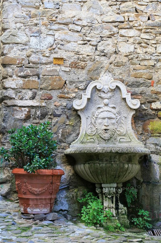 Fountain and a terracotta flower pot