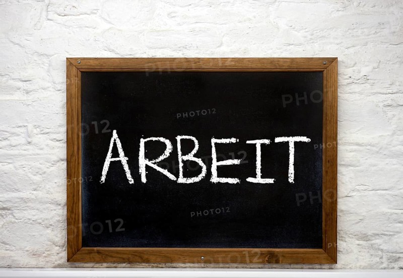 Chalkboard with the word 'Arbeit'