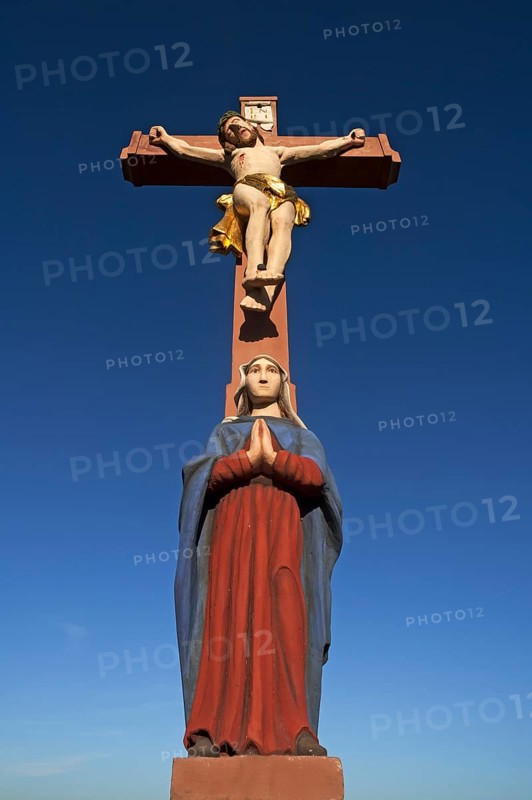 Colored stone crucifix with Mary