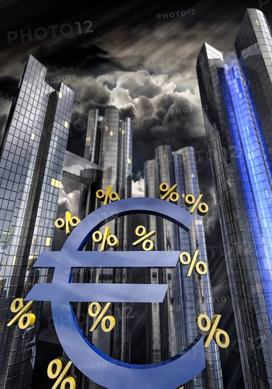 Euro sign in front of skyline