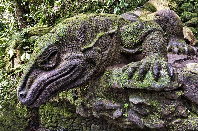 Stone carving of a komodo dragon