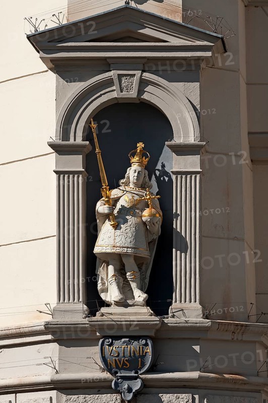 Sculpture of Justinian I. on the baroque town hall
