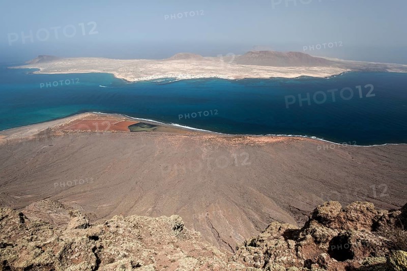 View from Mirador del Rio on the Salinos del Rio and Isla Graciosa