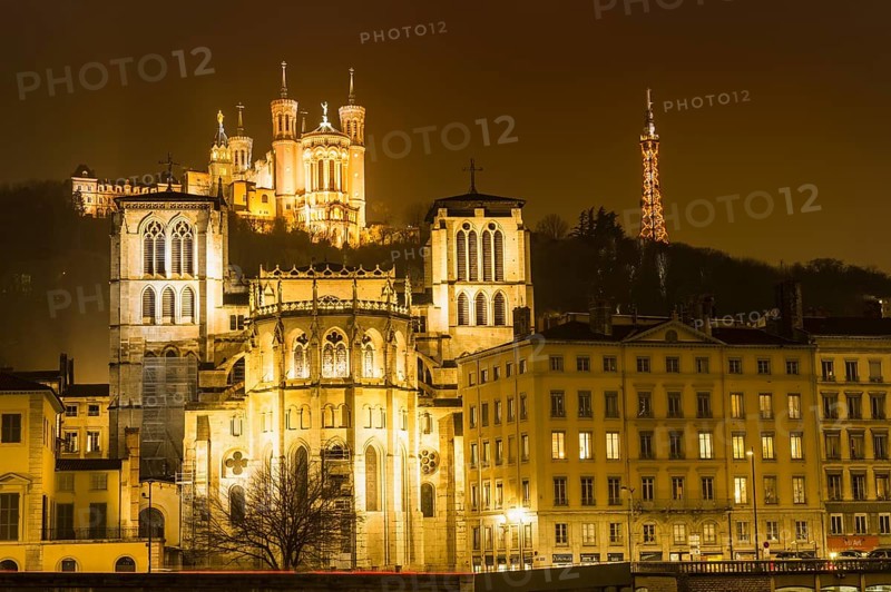 Basilica of Notre-Dame de Fourviere at night, Lyon