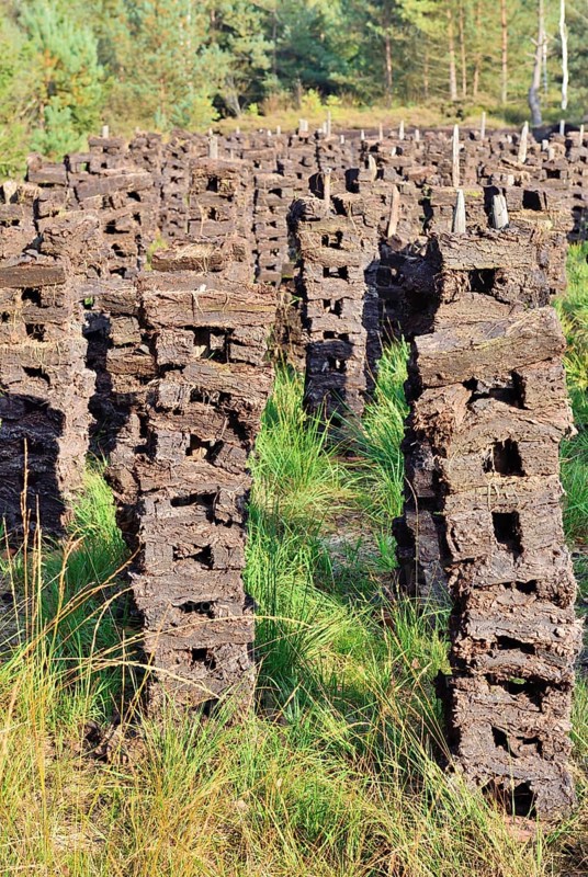 Stacks of peat sods left or drying in the traditional manner