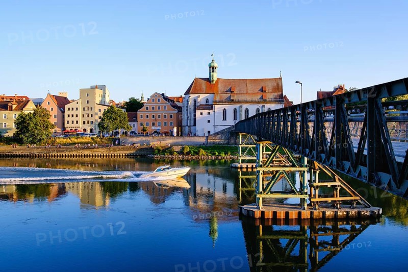 Church St. Oswald and Iron Bridge over the Danube
